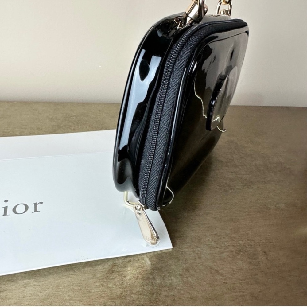 New Dior Upcycled Patent Cosmetic Bag Crossbody Black CD Logo Gold Hardware - Picture 6 of 12